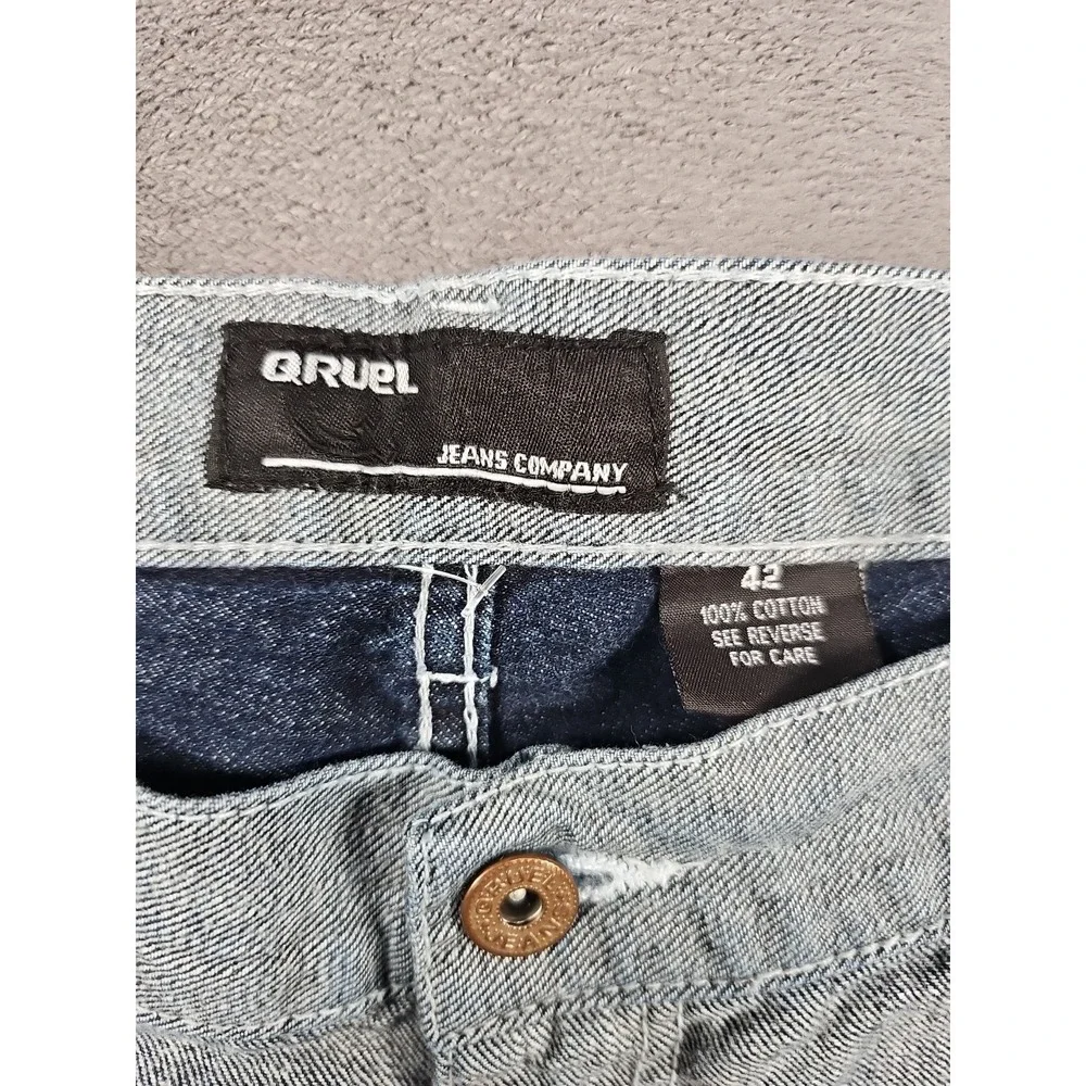 Qruel Jeans Washed Blue‎ Denim Relaxed Straight Vtg 90s Skater Mens 40x32